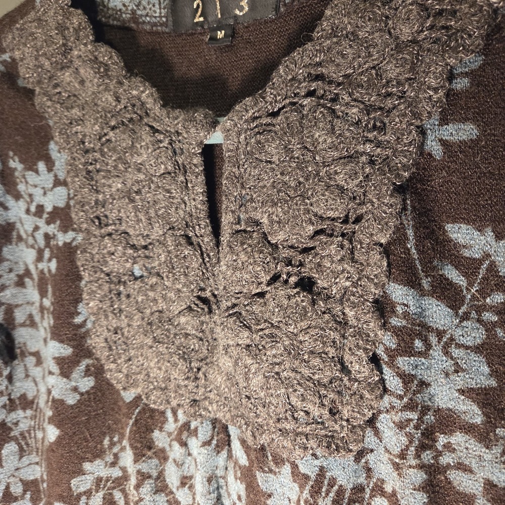 213 Wool Blend Short Sleeve Mini Sweater Dress Boho, Women's Size M, Brown Blue - Picture 5 of 10